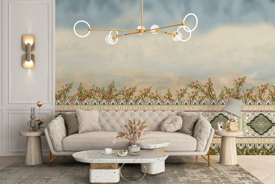 Mughal garden-inspired fence wallpaper mural A862