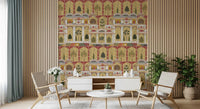Close up of red arch details on the Mughal Garden wall mural design., GD8990