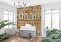 Red and yellow Mughal garden wall mural theme for a music room., GD8990