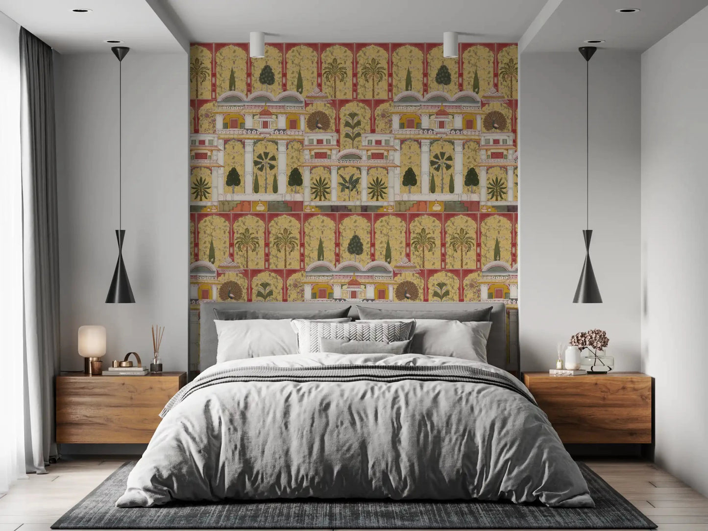 Yellow and gold garden pattern on the custom size wall mural print., GD8990