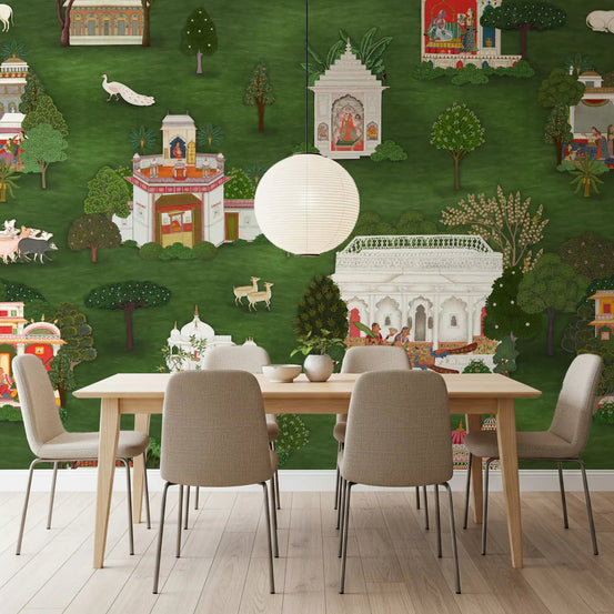 Dining room Mughal Garden Retreat Wall Mural with palace garden scenes, GD9001