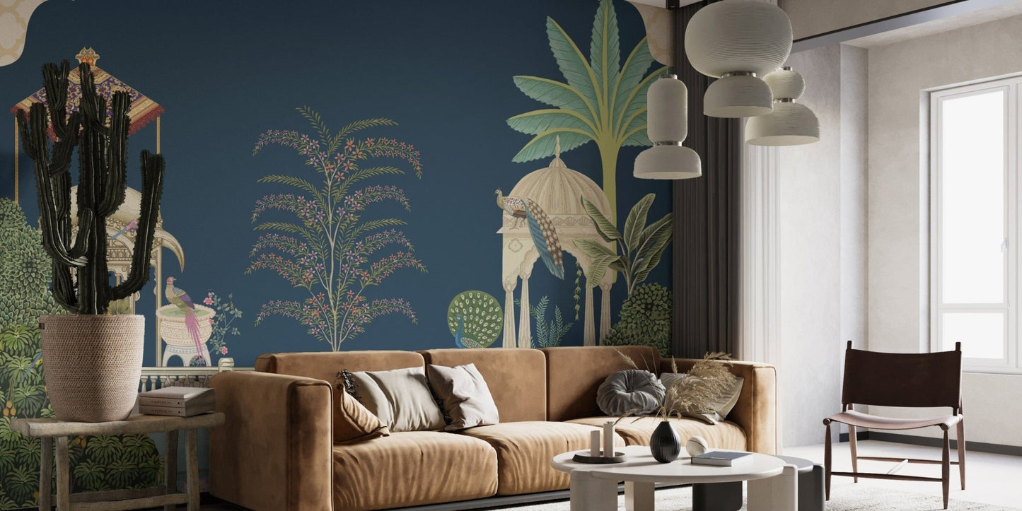 Opulent Mughal garden wallpaper for regal decor