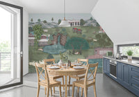 Sloped ceiling dining nook featuring Mughal Garden & Wildlife Vista Wall Mural