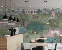Café  lounge styled with Mughal Garden & Wildlife Vista Wall Mural