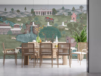 Sunlit dining room opened up by Mughal Garden & Wildlife Vista Wall Mural