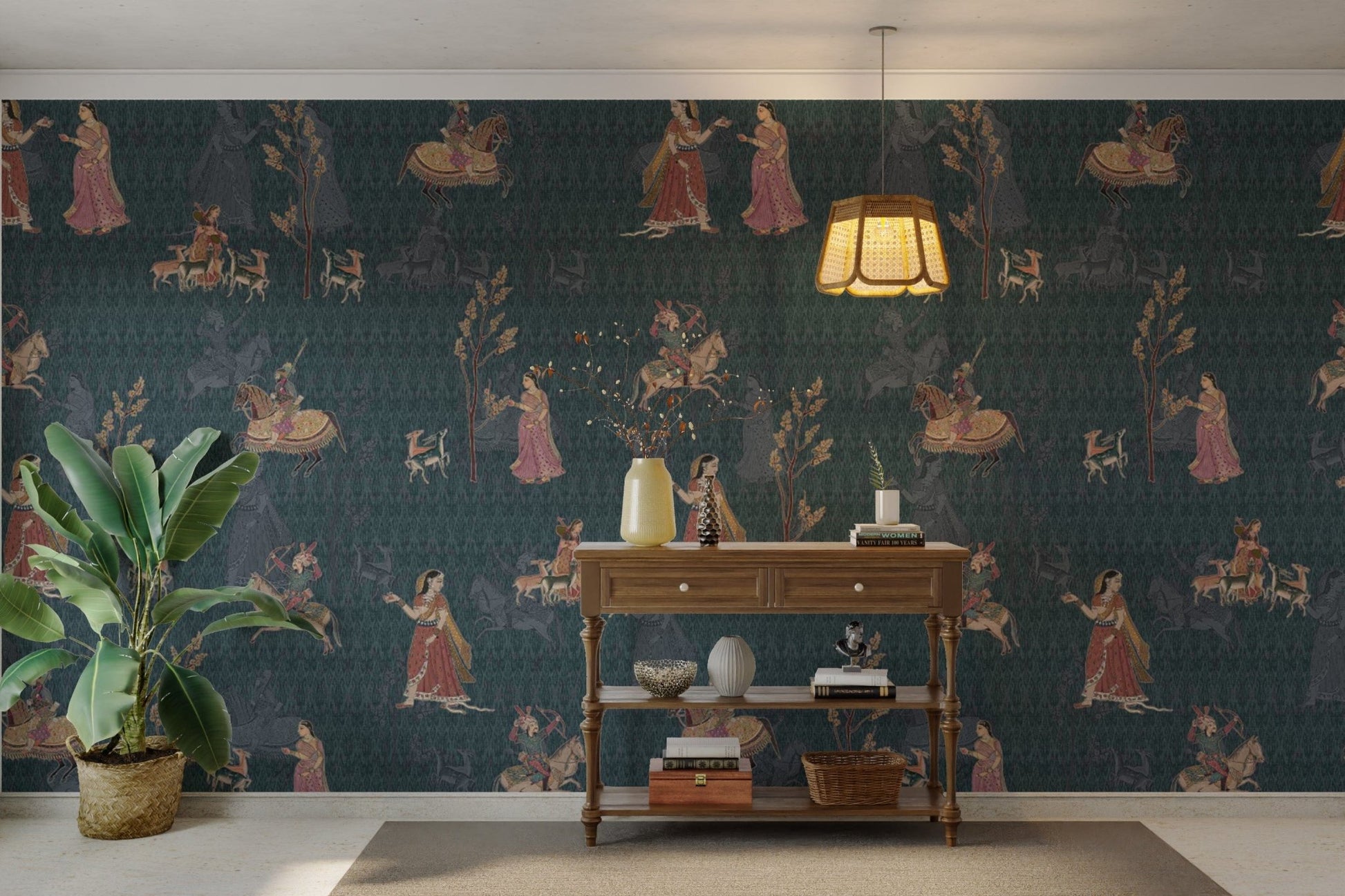 Jungle scene with Mughal artwork

