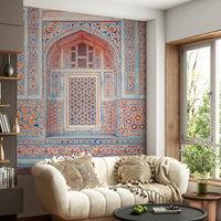 Geometric Mughal tile design on palace wall

