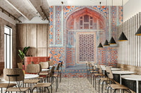 Indian palace wall with carved stone screen

