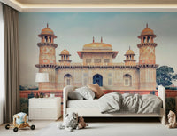Symmetrical Mughal monument wall mural under pastel sky