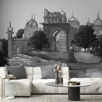 Black-and-white Mughal architecture wallpaper A861