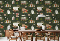Dining room Mughal Palace Dreams Wall Mural with dark green pattern, GD9000
