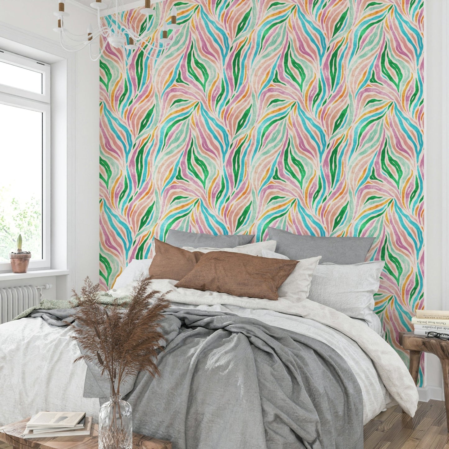 Bohemian style zebra wallpaper close-up


