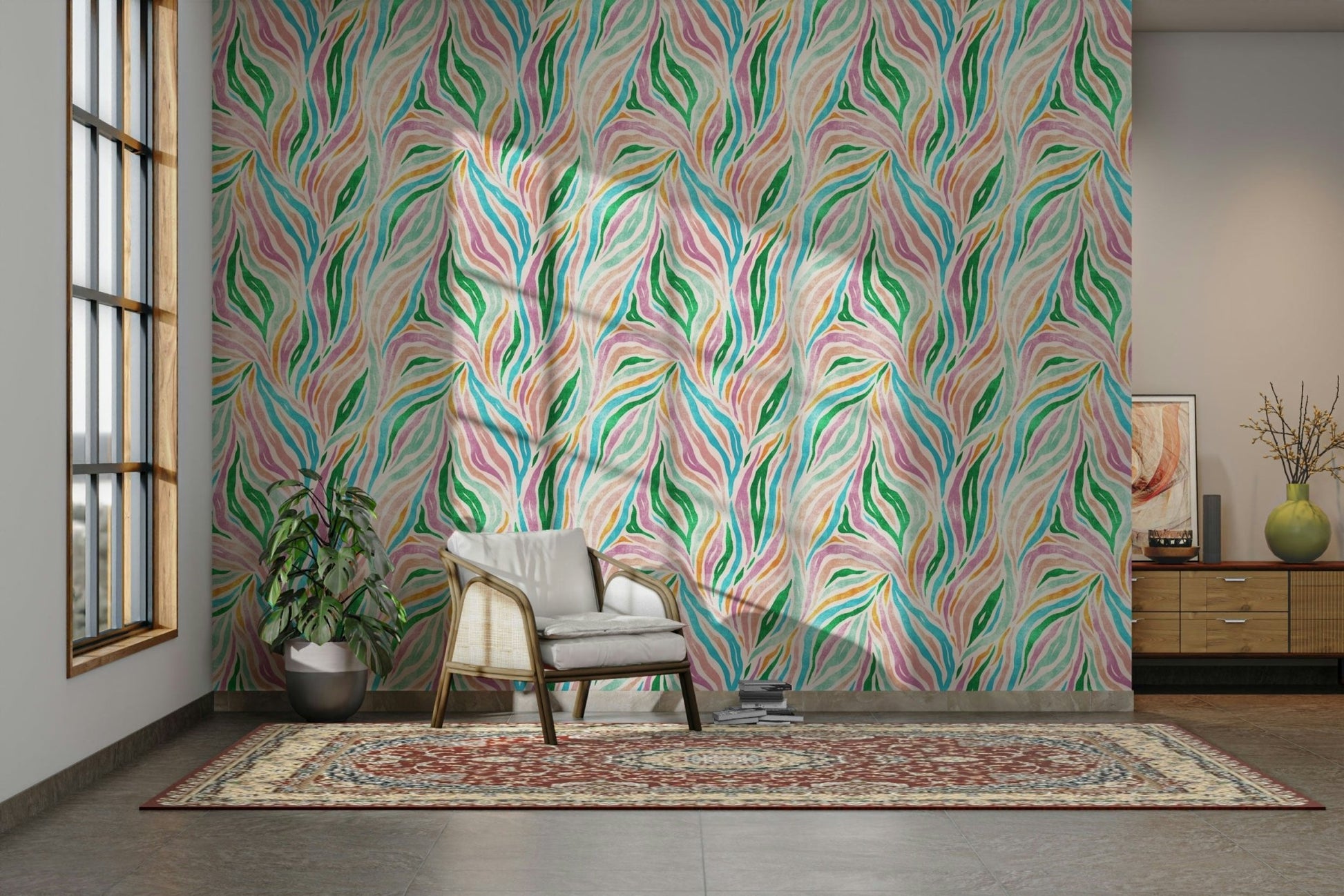Vibrant boho zebra stripe wallpaper pattern

