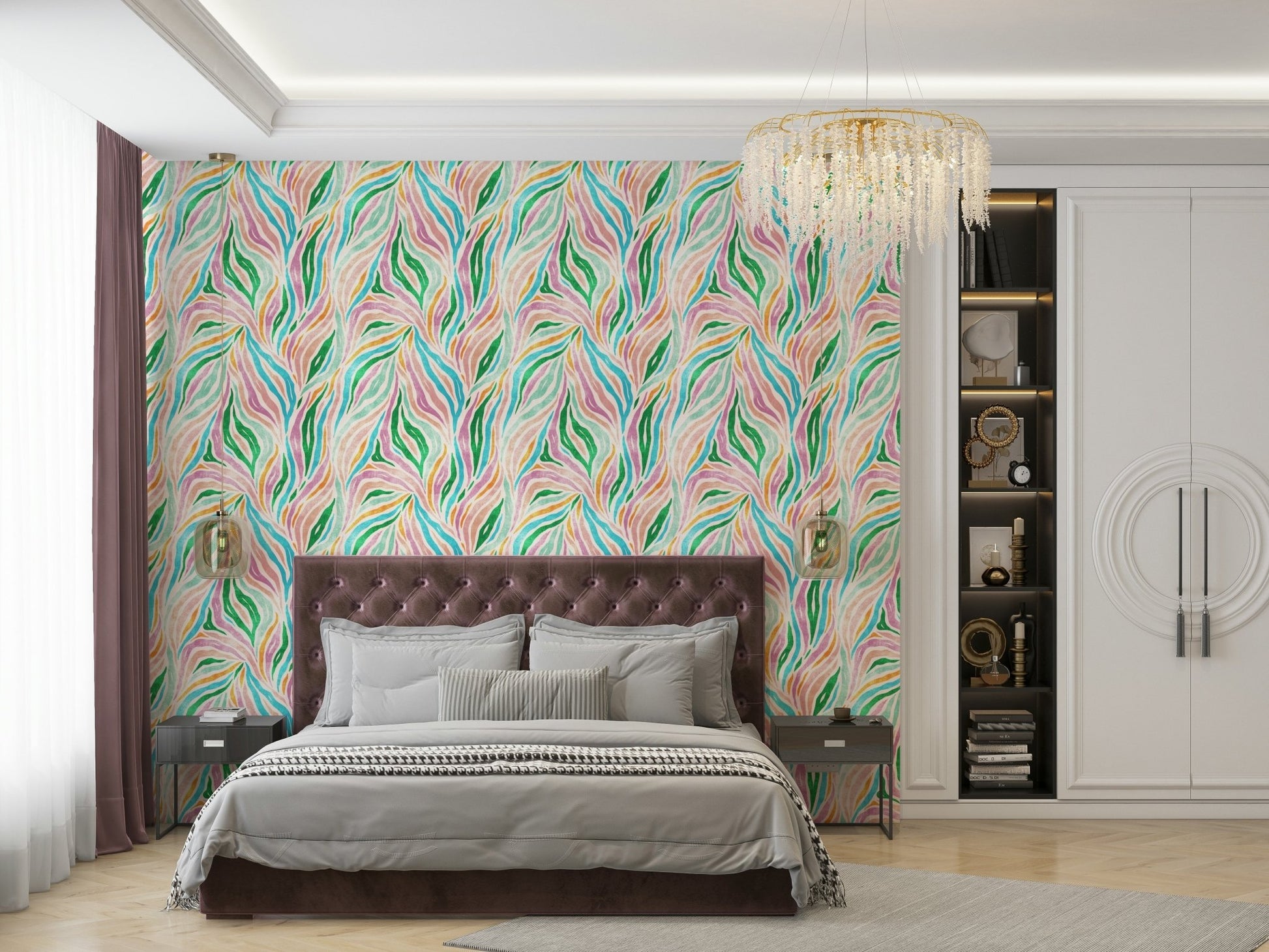 Eclectic striped wallpaper mural design

