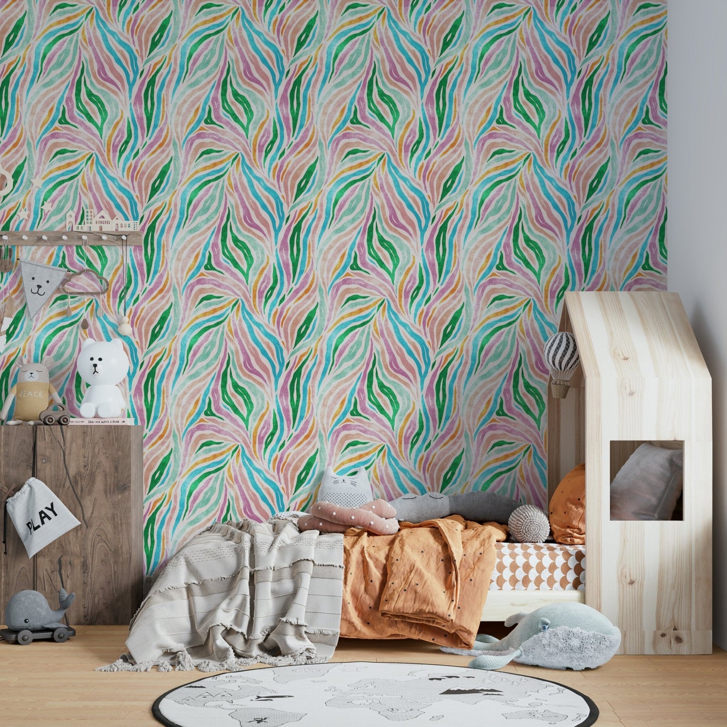 Playful wallpaper with multicolor stripes

