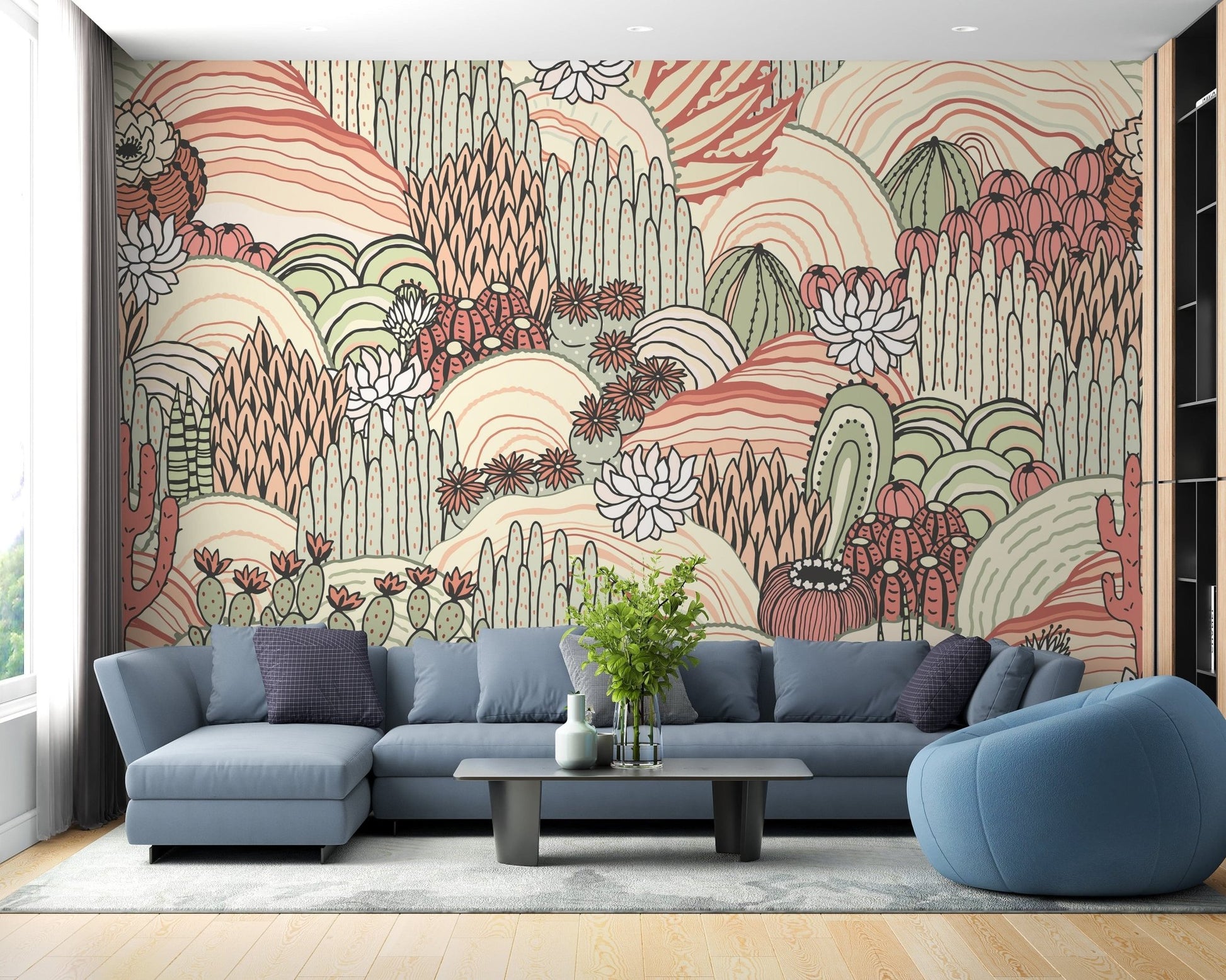 Stylish cactus pattern wallpaper design A969