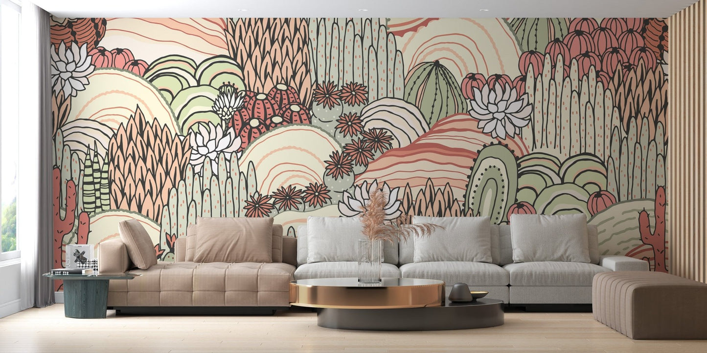 Colorful desert plants mural wallpaper A969