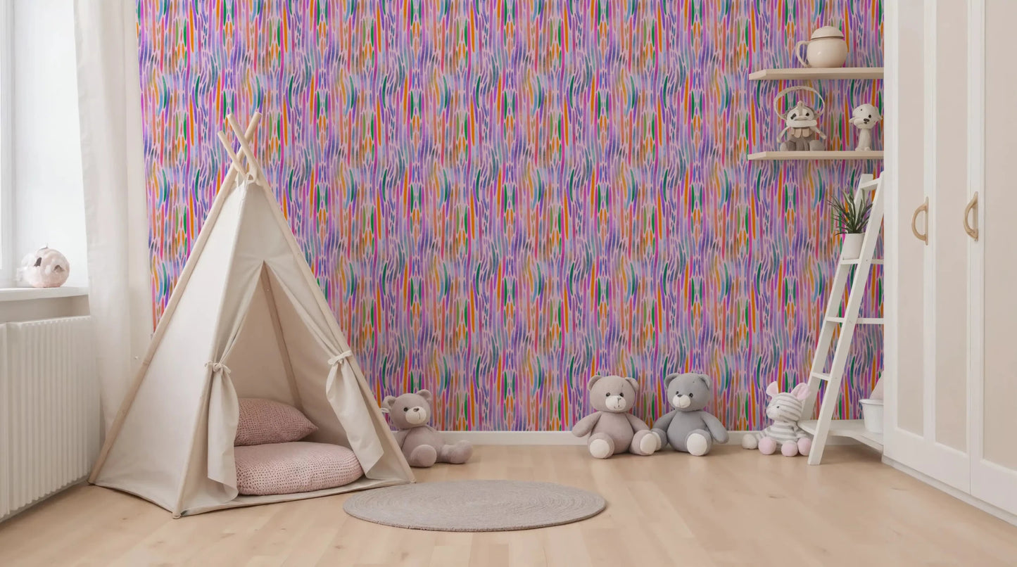 Kids Play area glow gentler against the Chromatic Flow rainbow pattern wallpaper.
GD9525