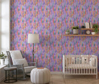 Painterly strokes drift unevenly across the Chromatic Flow rainbow pattern wallpaper.GD9525