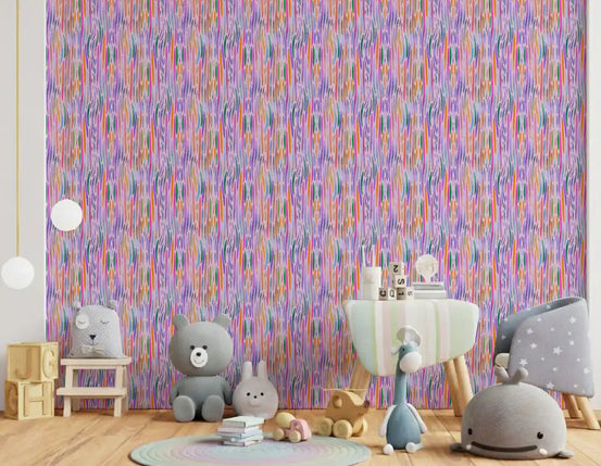 Nursery turn brighter behind this Chromatic Flow rainbow pattern wallpaper.⁠GD9525