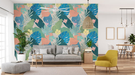 Lush Foliage Wallpaper with Colorful Leaves B634
