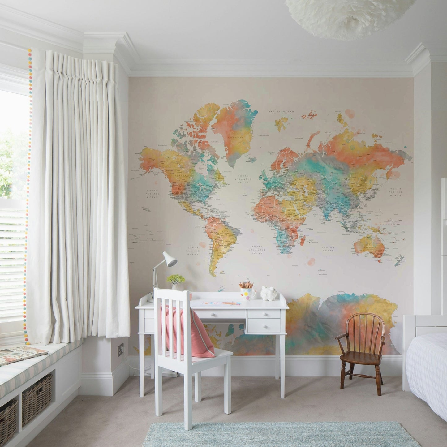 Multicolor world map wall art design

