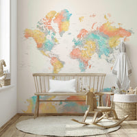 Watercolor world map for home walls

