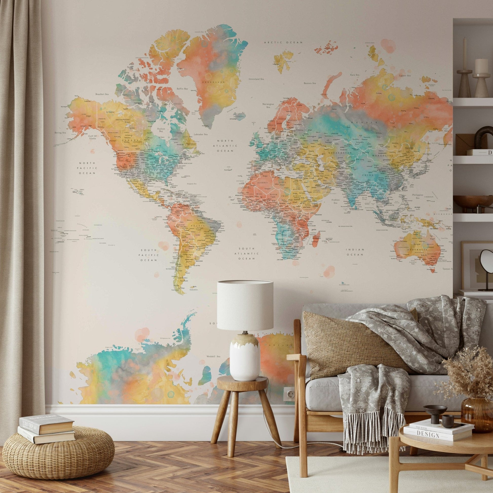 Bright and colorful map wallpaper art

