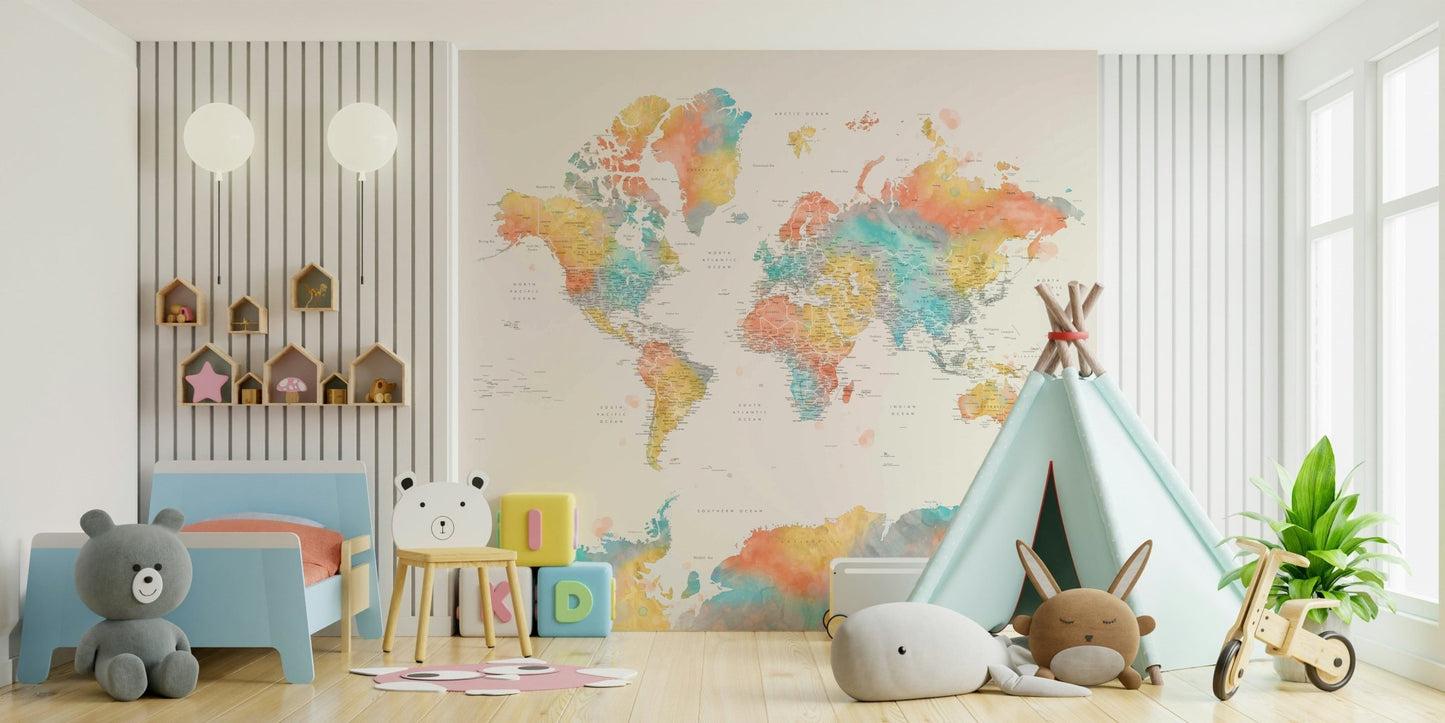 Artistic watercolor world map wallpaper

