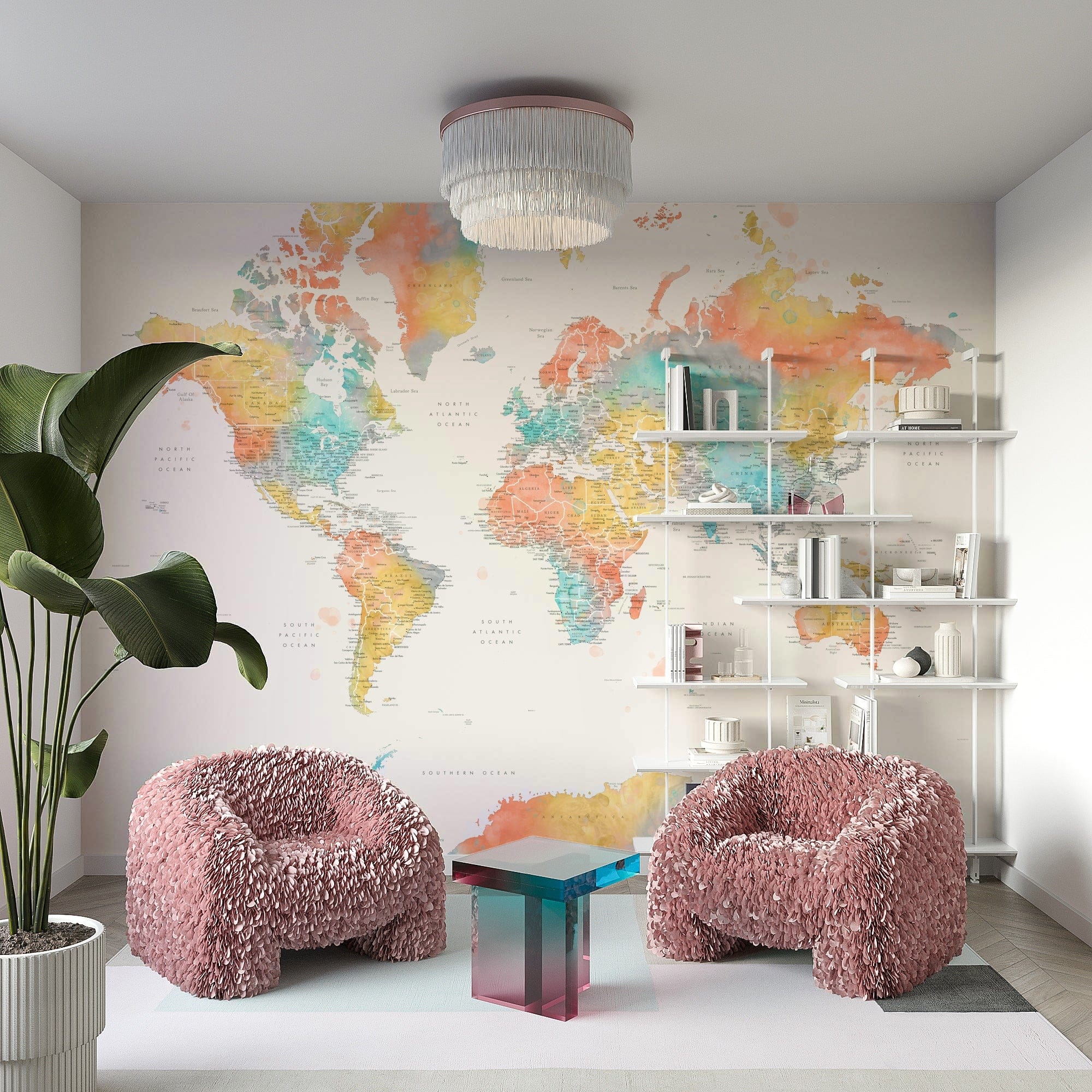 Vibrant watercolor world map wallpaper
 GD207
