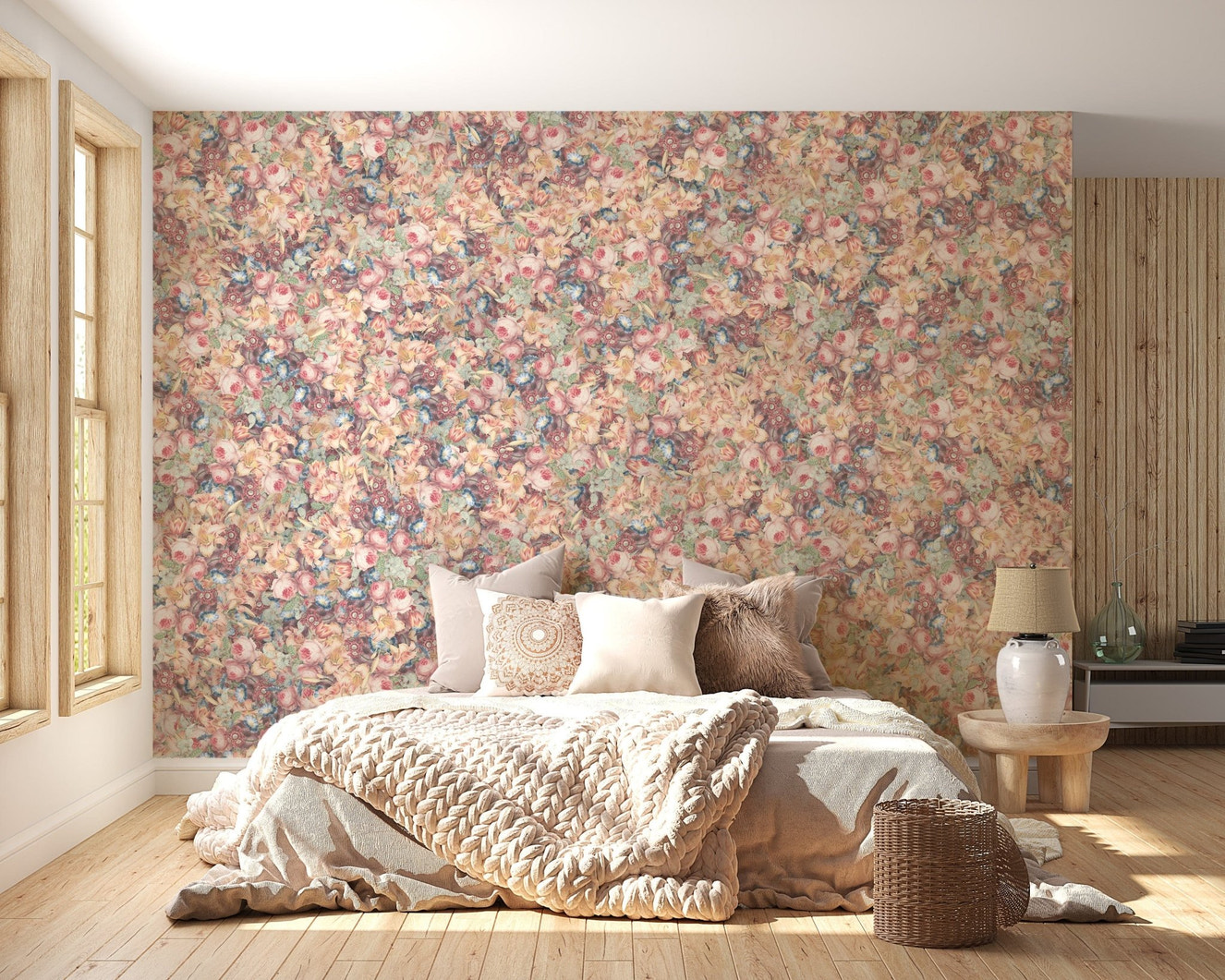 Multicolor floral poesies wallpaper mural
