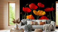 Multicoloured Poppies Wall Mural featuring large, colourful, blooming flowers.