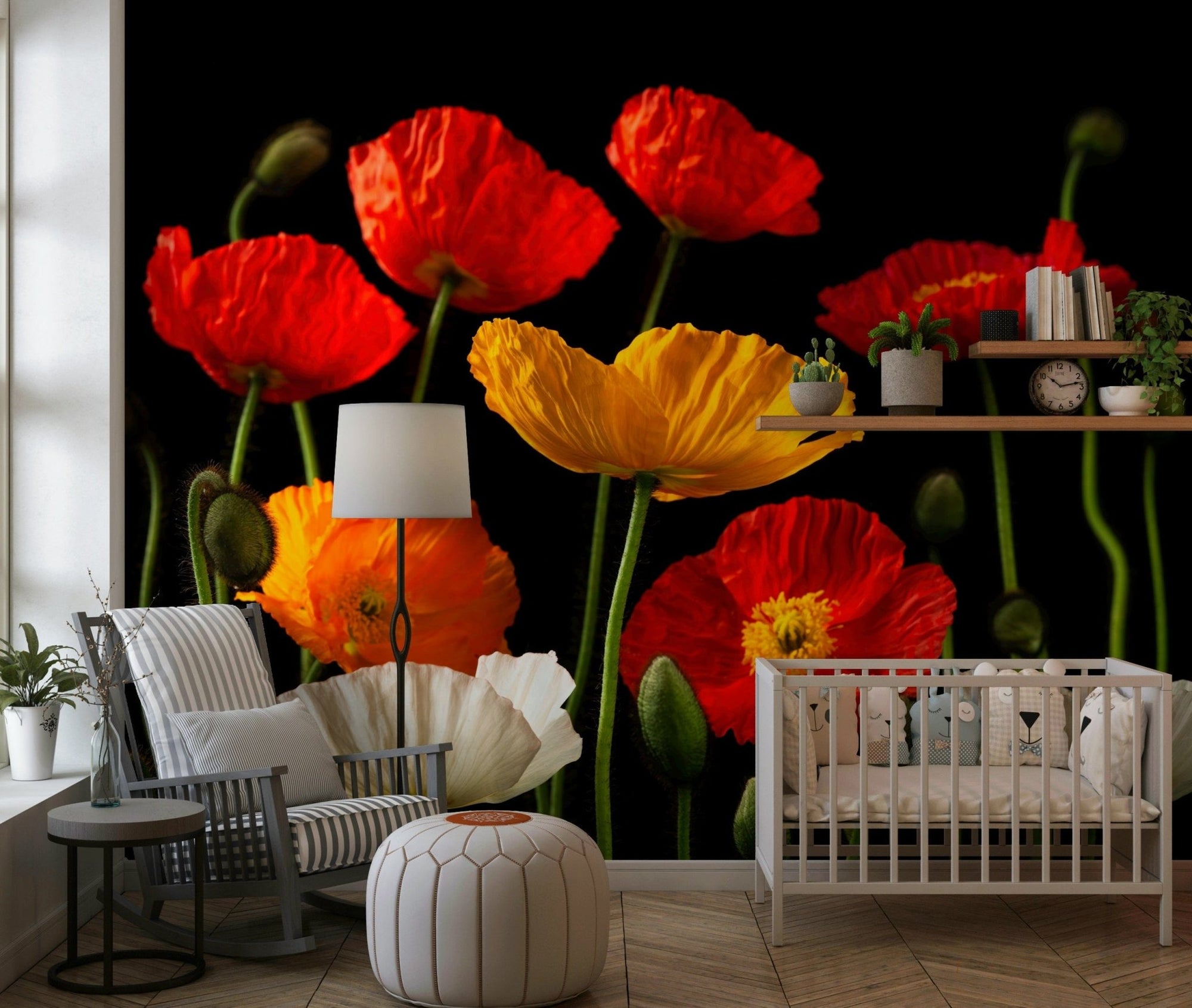 Stunning poppies flower wallpaper mural for walls in bright, vivid colours., GD6711