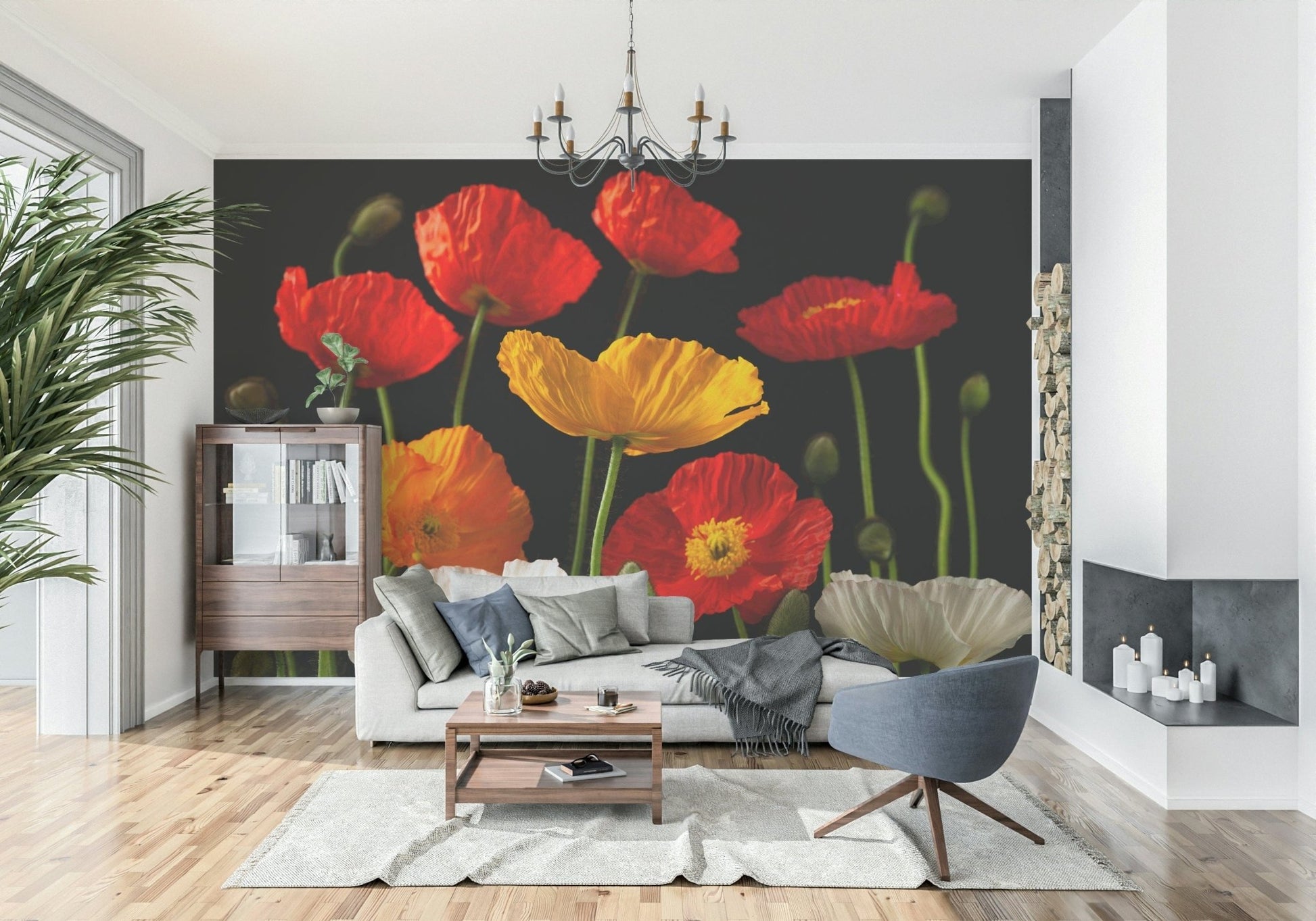 Stunning wallpaper featuring vibrant yellow and white poppies.