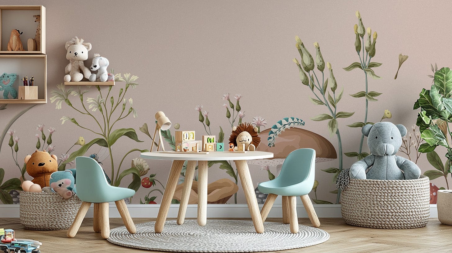 Mushroom Garden Mural wallpaper in nursery C469