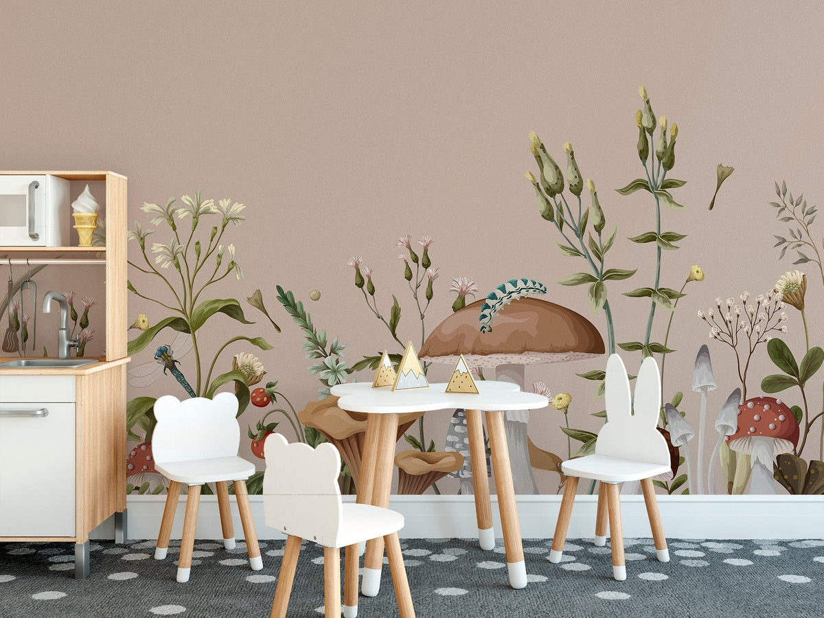 Mushroom Garden Wallpaper Mural to create a magical nursery room C469