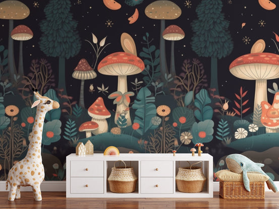 Whimsical mushroom garden wall mural design, C210