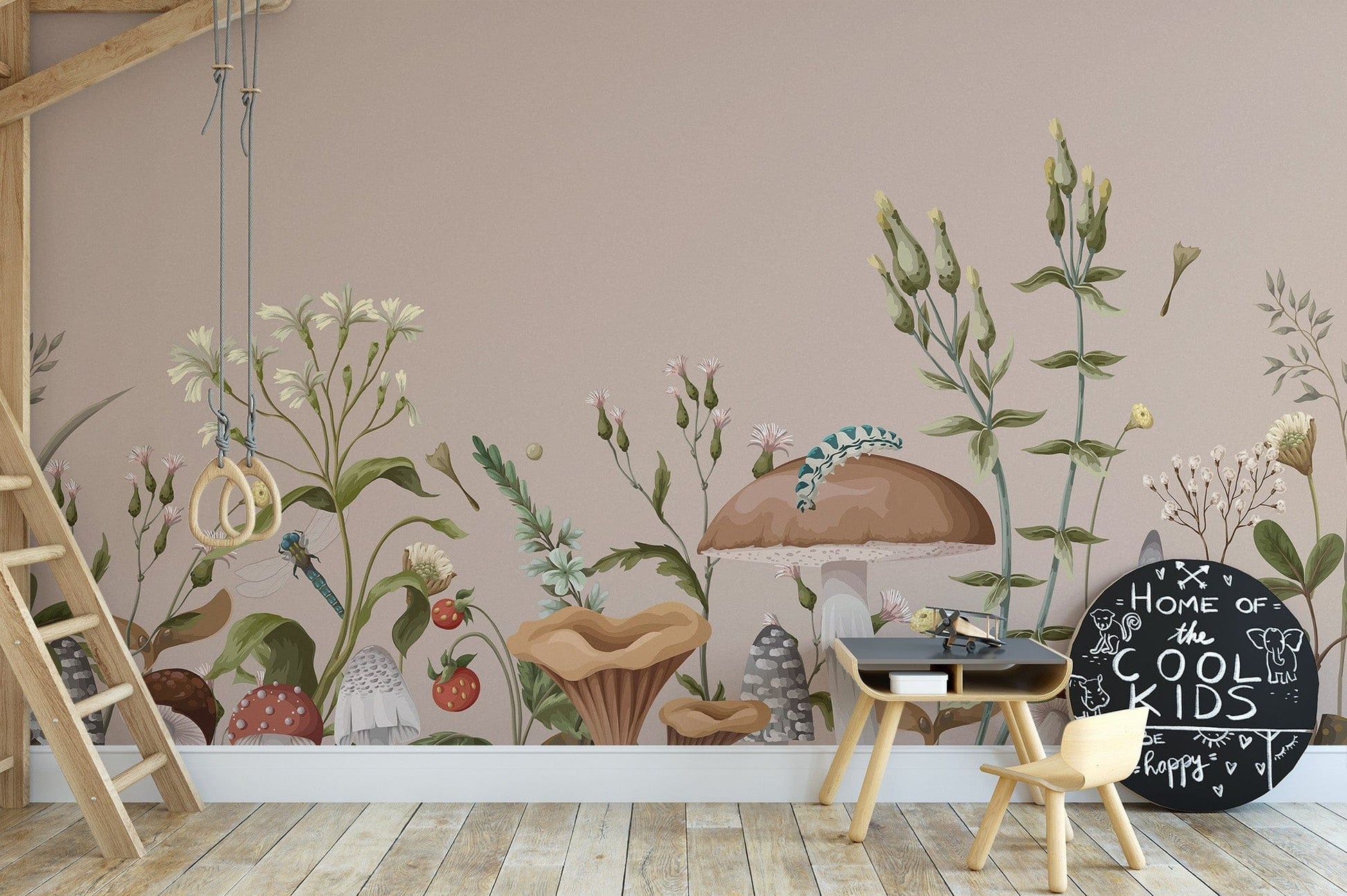 Enchanting Mushroom Garden Mural for a whimsical nursery space C469