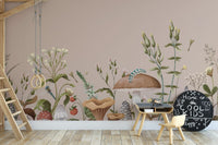 Enchanting Mushroom Garden Mural for a whimsical nursery space C469