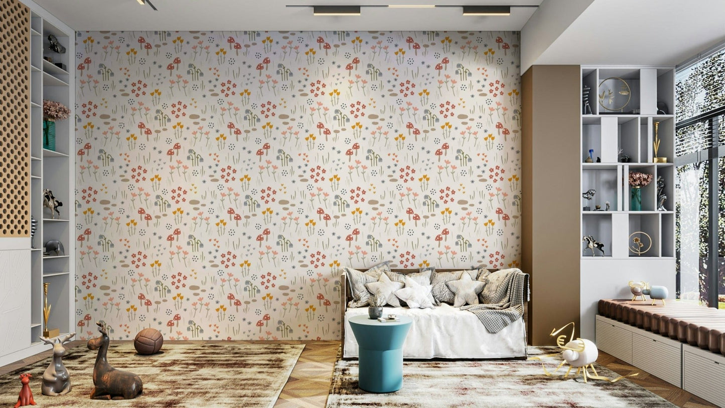 Whimsical mushroom floral pattern

