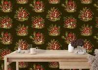 Elegant mushroom millefleurs dark wallpaper for a bold statement. RNM67
