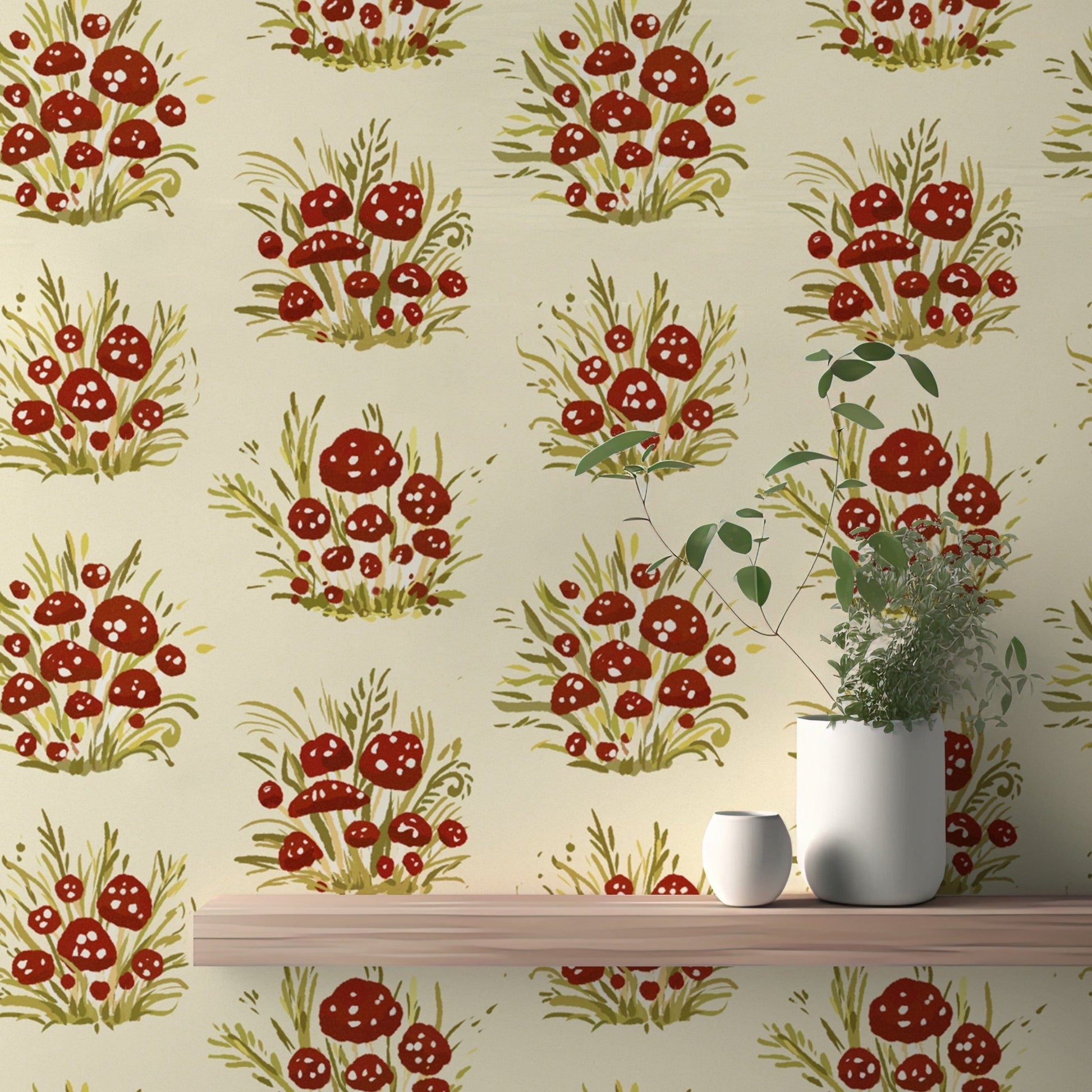 Artistic mushroom millefleurs light mural for unique, bright spaces. RNM68