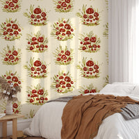 Whimsical light mushroom millefleurs wallpaper for playful decor. RNM68
