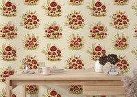 Sophisticated millefleurs light wallpaper with mushrooms for cozy walls. RNM68
