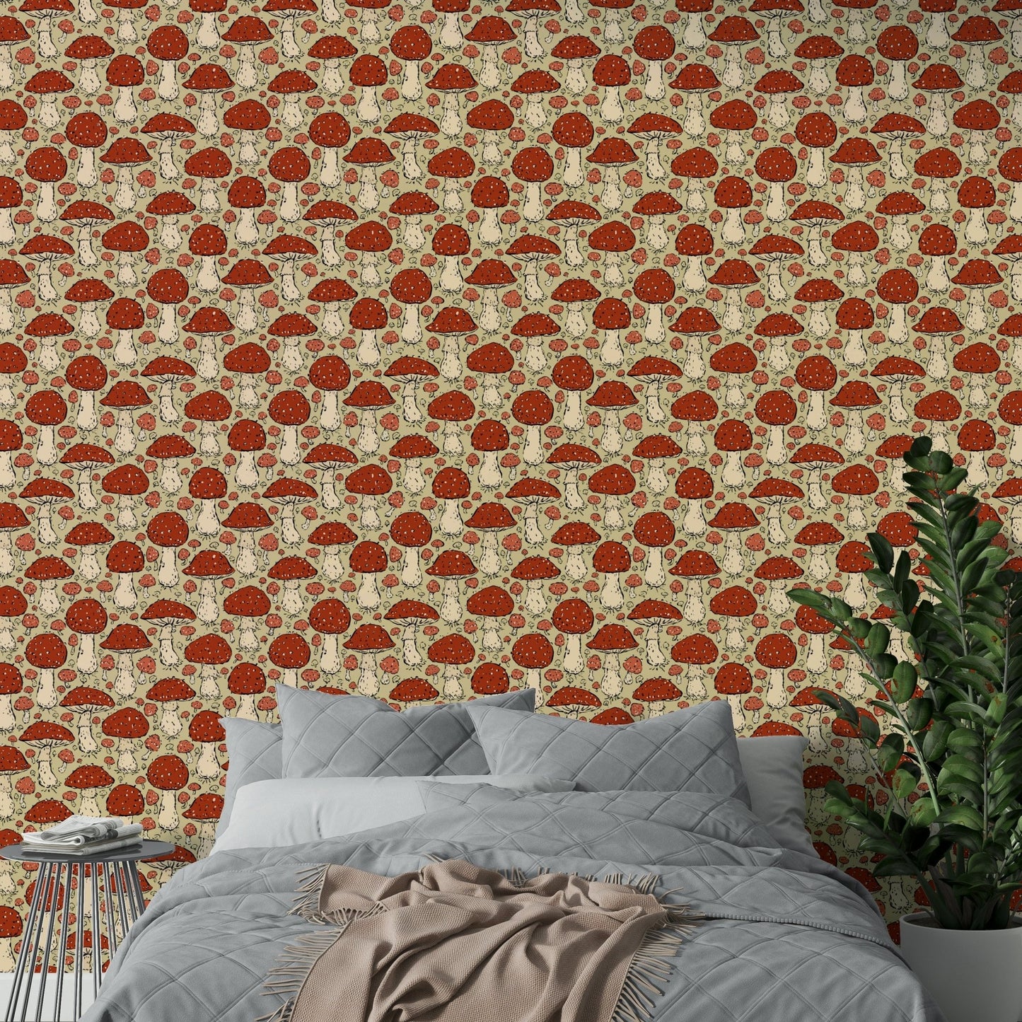 Red beige mushroom wallpaper decor

