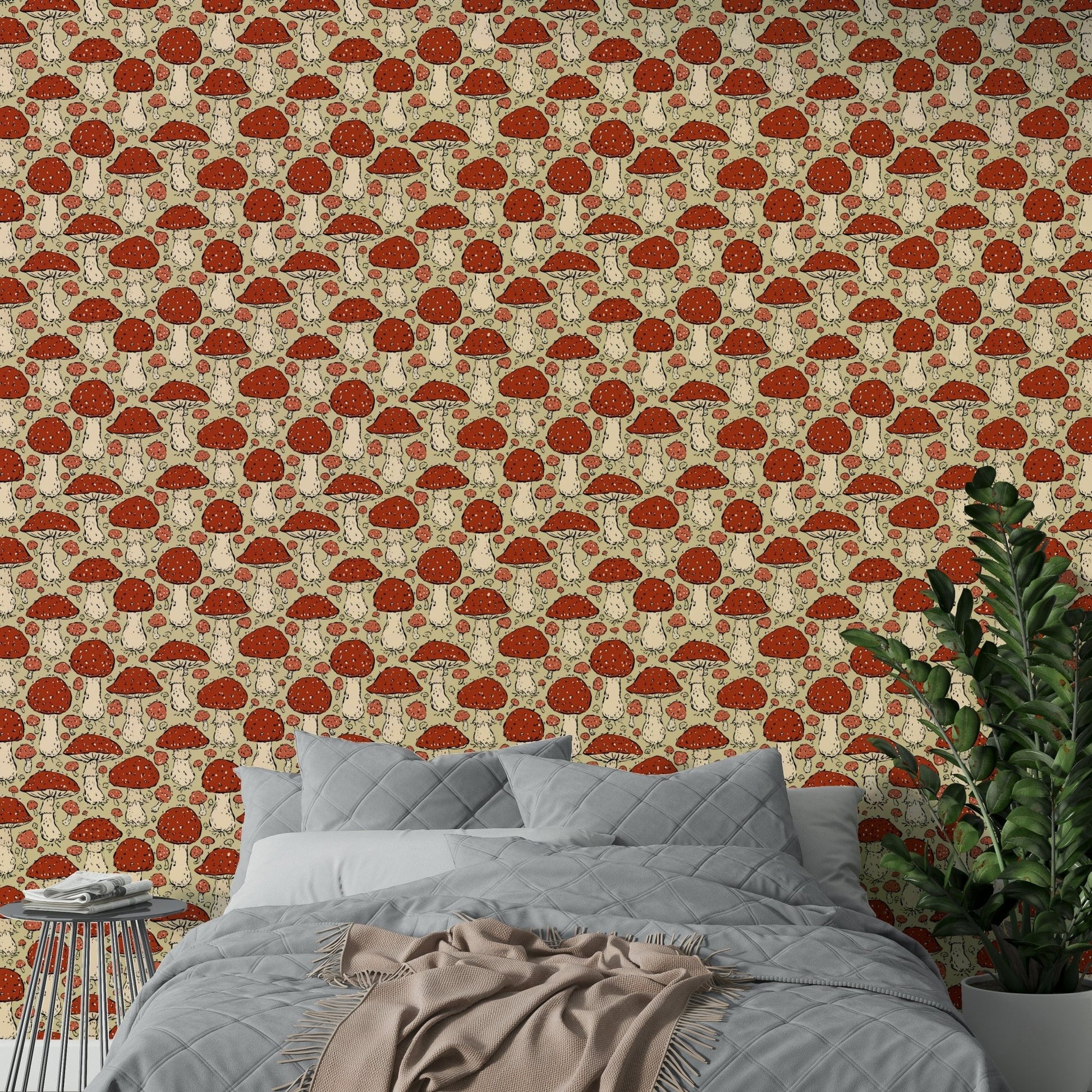 Red beige mushroom wallpaper decor

