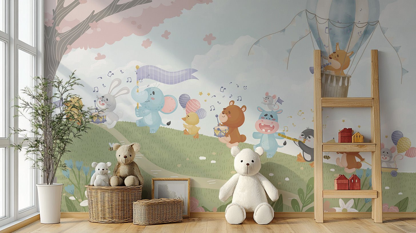 Musical menagerie wallpaper with playful animal notes, B855