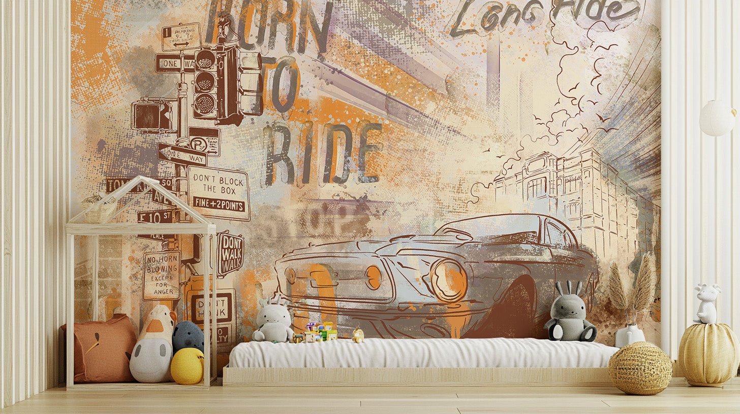 Mustang Mirage wallpaper ignites kids room style C342