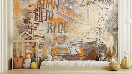 Mustang Mirage wallpaper ignites kids room style C342