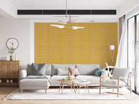 Mustard yellow linen look grid pattern wallpaper